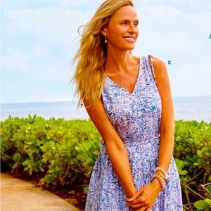 Talbots super summertime cotton print dress with waist/shoulder details